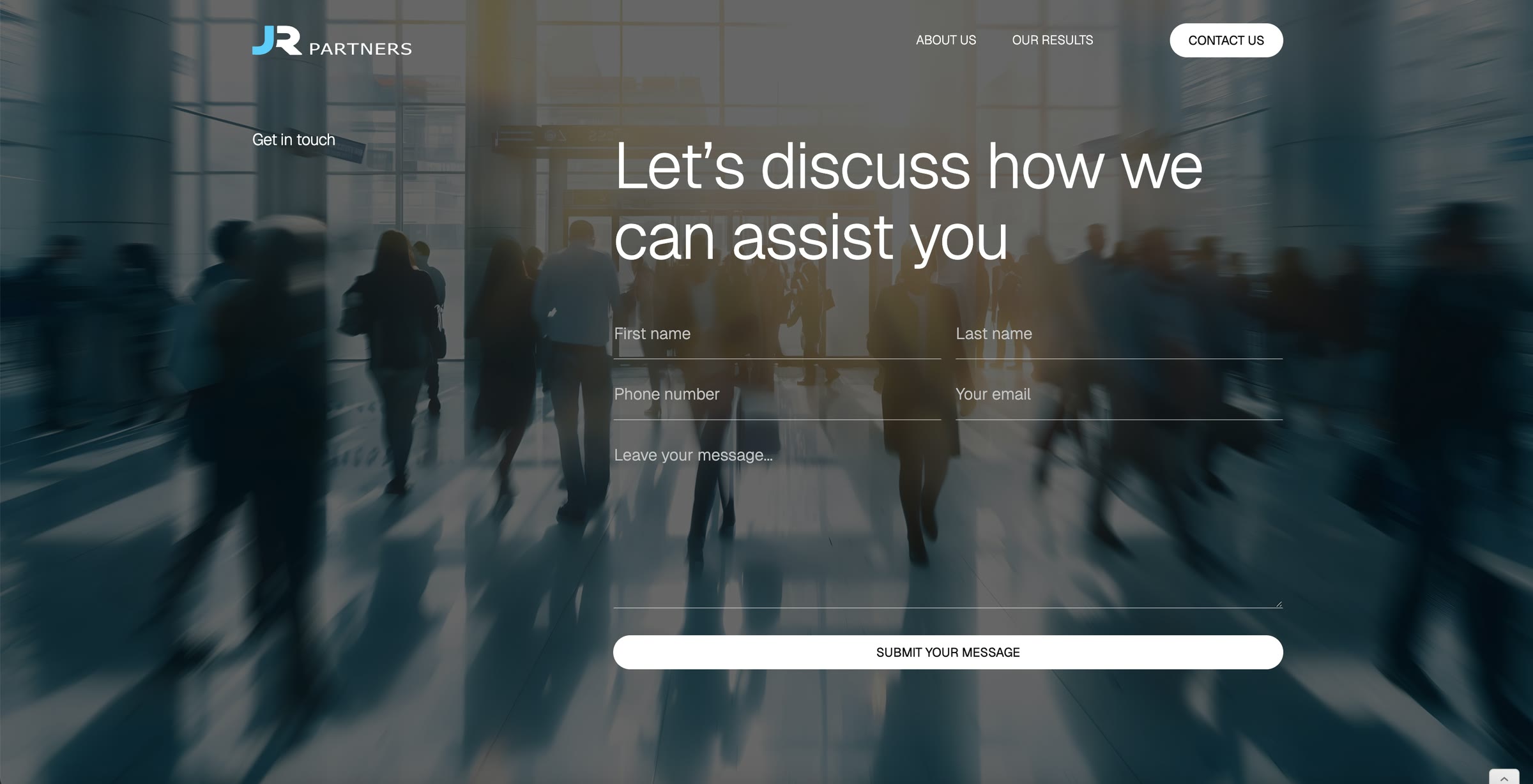The contact page: a form over the moving crowd
