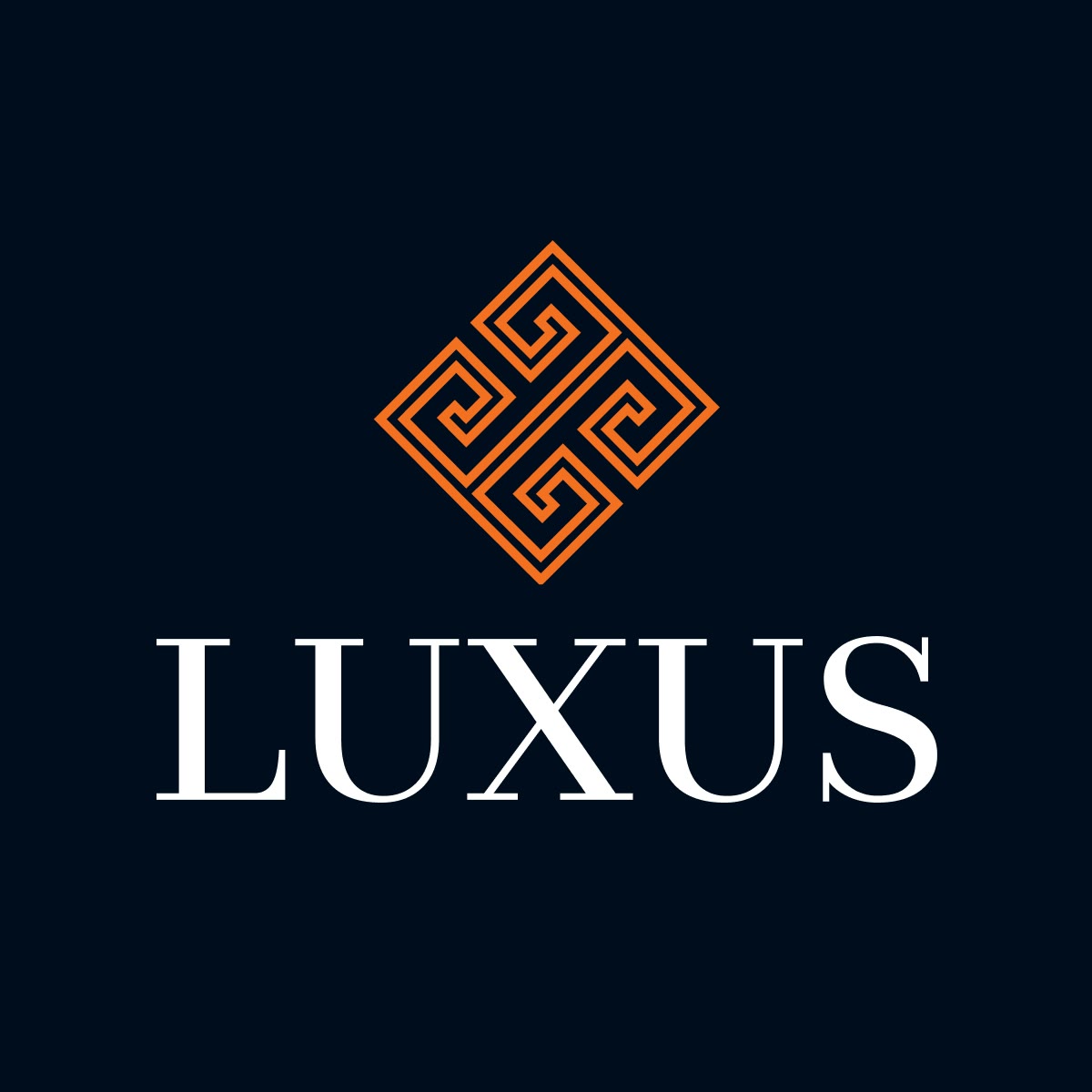 The Luxus logo on deep navy, the brand now