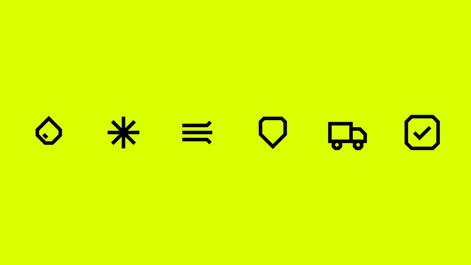 Six property icons in black on lime