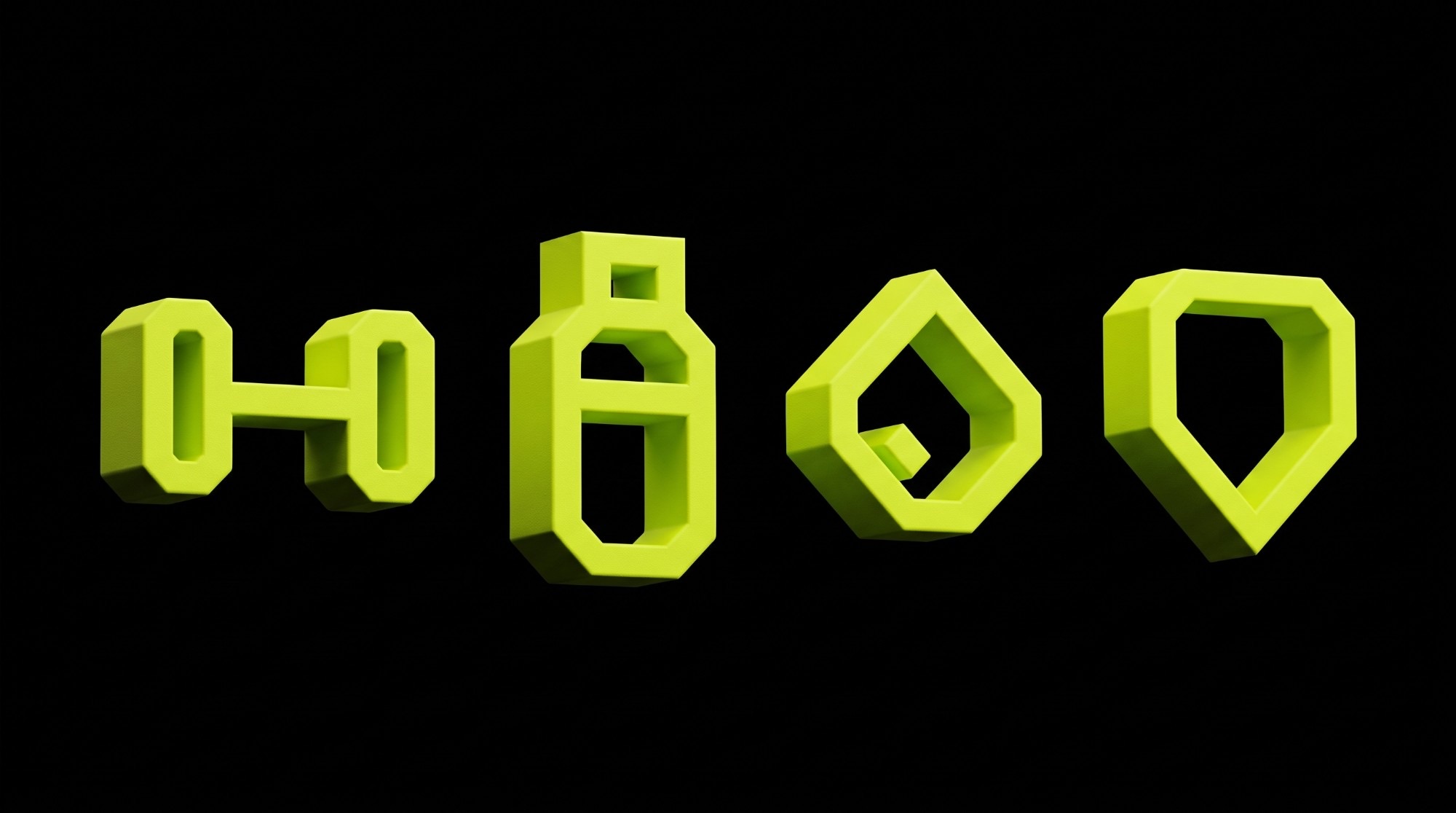 Four icons made into lime 3D objects