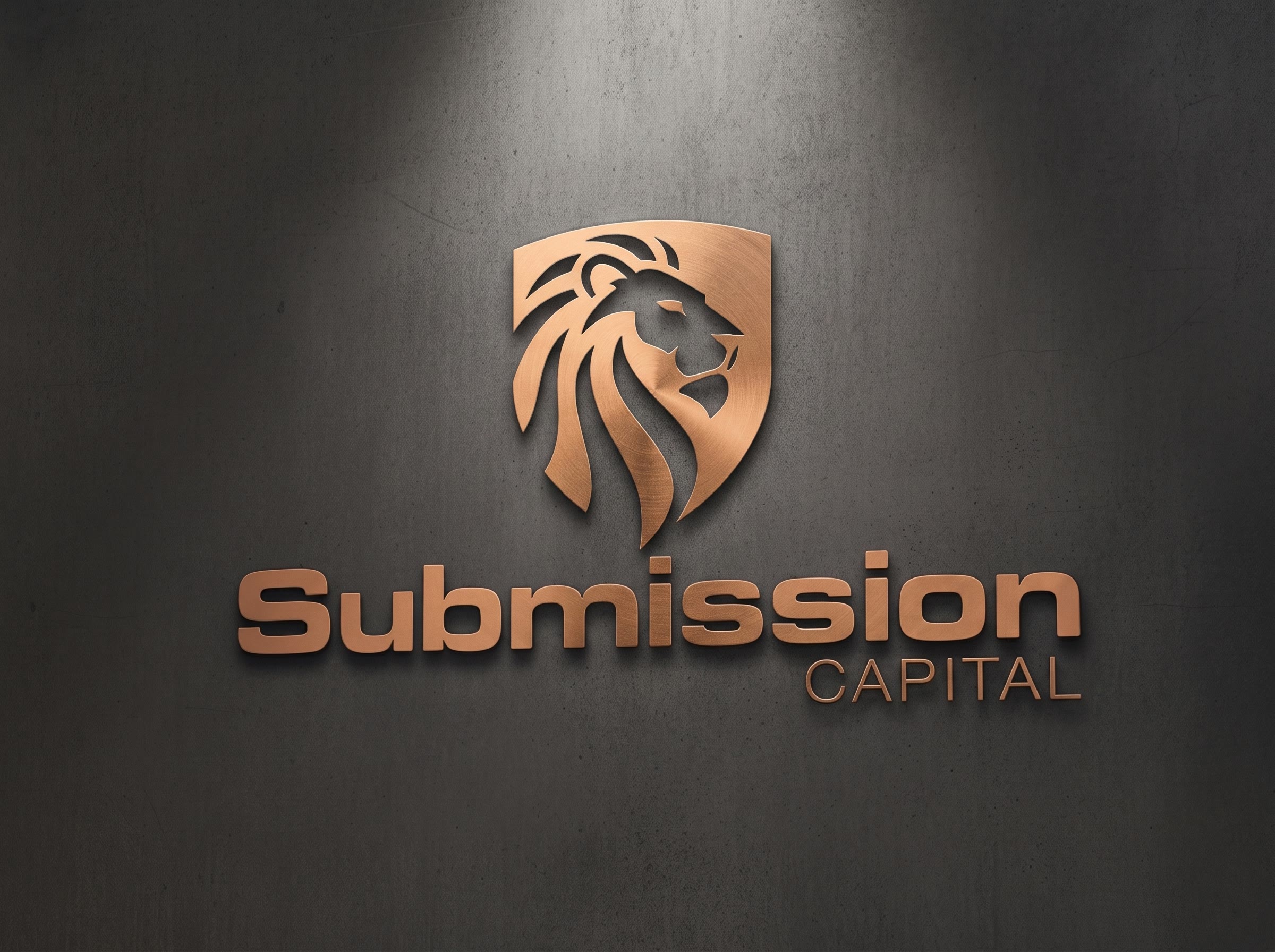 Submission Capital: the lion in a shield in copper on a dark wall