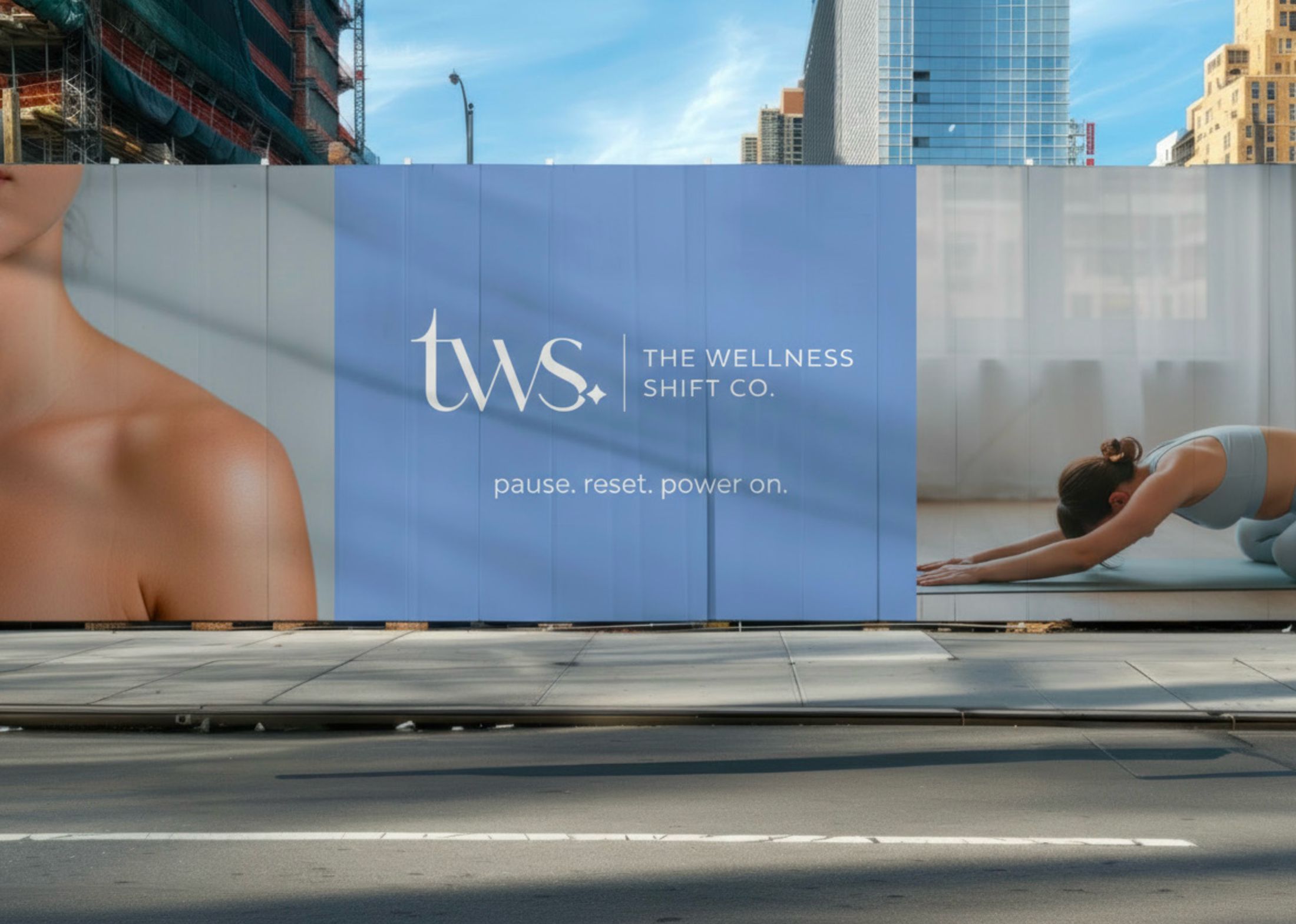 The Wellness Shift Co. identity on a billboard