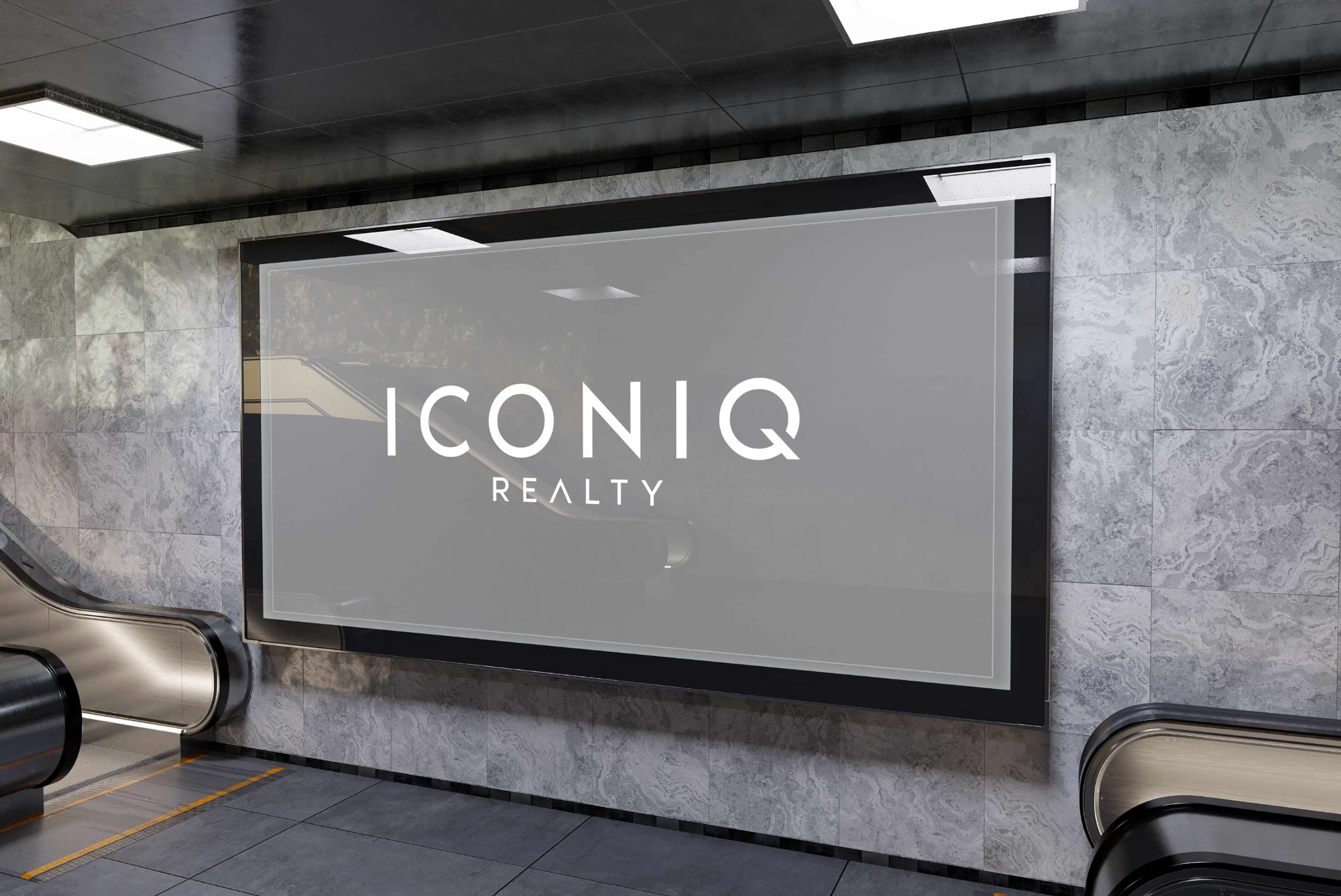 ICONIQ Realty logo on a billboard in a subway passage