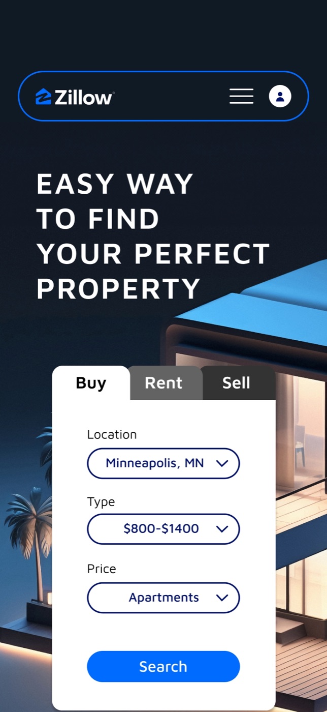 The redesigned Zillow on a phone: the hero